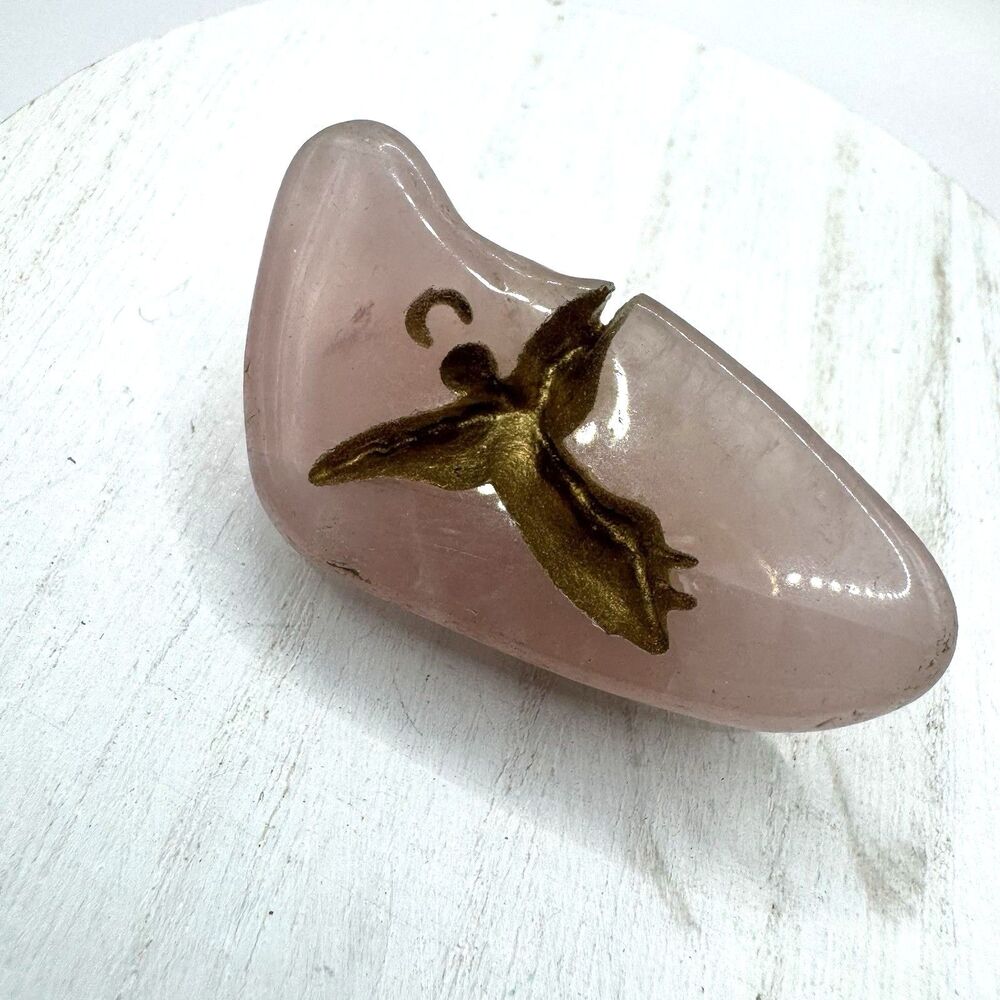 Rose Quartz Stone Etched Angle Brooch Pin